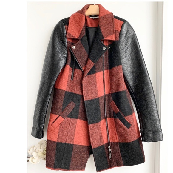 ASOS Noisy May faux leather checkered coat jacket